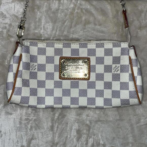 LOUIS VUITTON Eva Shoulder Handbag Damier Azur canvas White Used Women LV *FLAW* - Picture 1 of 17